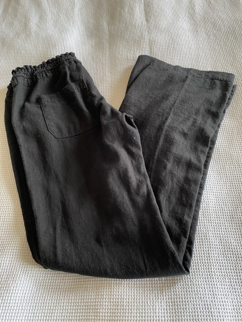 Vintage Roxy  Black Linen Viscose Blend Elastic Waist Flare Trousers. Medium
